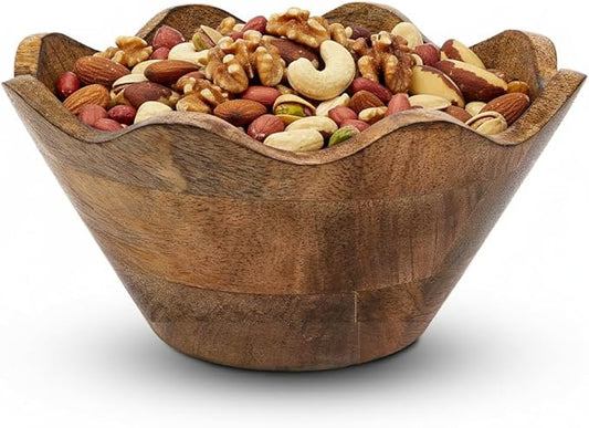Mela Artisans Small Scalloped Decorative Wooden Bowl | 8 Inch Mango Wood Fruit & Serving Bowl | Natural Grain Finish | Perfect for Snacks | Desserts | Bread | Kitchen Counter | Handcrafted Decor