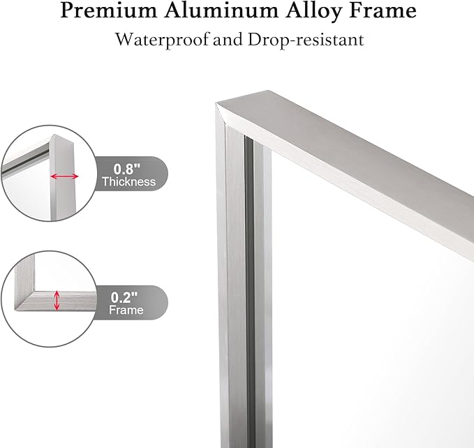 30x30 Inch Silver Bathroom Mirror - Copper-Free Mirror, Aluminum Alloy Frame Vanity Rectangle Wall Mounted Modern Mirror for Bedroom/Living Room/Porch Horizontal or Vertical