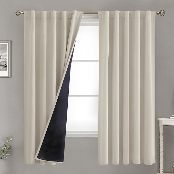 BGment 72 Inch Black Out Curtains with Thermal Insulated Liner, 100% Blackout Noise Reducing Full Room Darkening Rod Pocket and Back Tab Window Curtain for Bedroom, 2 Panels, 42 x 72 Inch, Cashmere