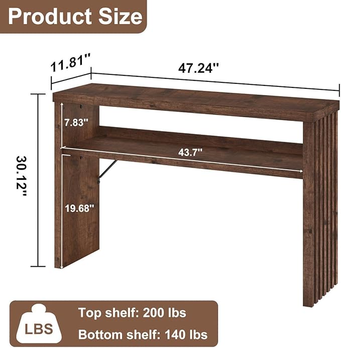 BON AUGURE Entryway Table, Console Table Behind Couch, Wood Sofa Tables with Shelf for Living Room, Farmhouse Entry Tables for Hallway Foyer (Rustic Oak, 47 Inches)