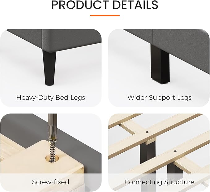 Casaottima Queen Bed Frame, Velvet Upholstered Platform Bed with Headboard, Strong Wooden Slats Support, Noise-Free Mattress Foundation, No Box Spring Needed, Easy Assembly,Vertical Stripe Smoky Grey