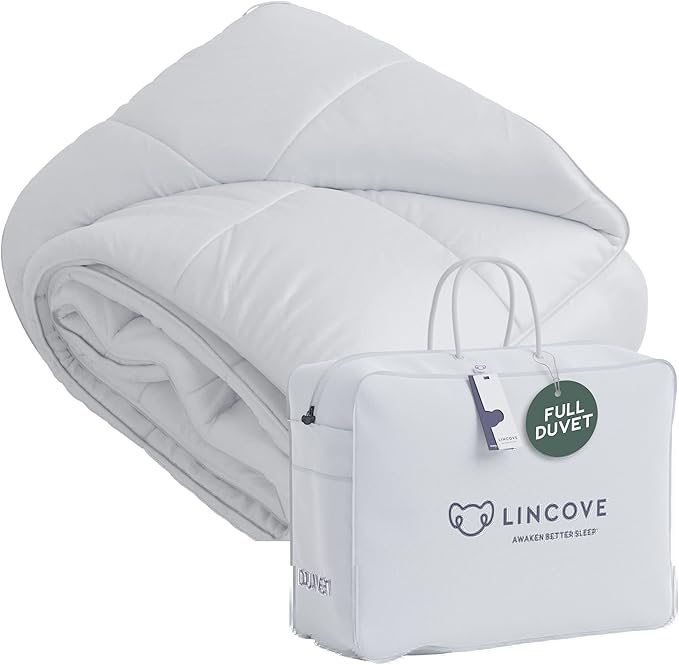 Lincove Canadian Down Comforter – Extremely Soft and Lightweight Duvet Insert – Corner Loops in Each Corner, 600 Thread Count - 100% Cotton Sateen Shell, Full