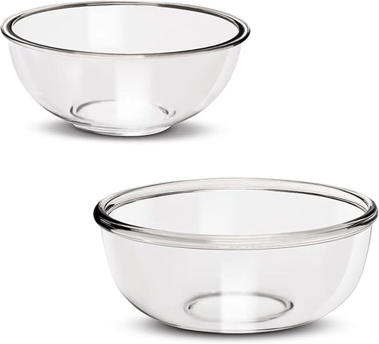 Large Borosilicate Glass Mixing Bowls Set of 2 (6.4Qt, 3.7Qt) - Nesting & Lead-Free, Microwave, Dishwasher, Oven & Freezer Safe - for Baking, Meal Prep, Serving