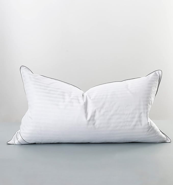 Goose Feather Down Pillow for Sleeping, 100% Cotton Cover King (20X36IN) Bed Pillow Stripe White 1 Pack