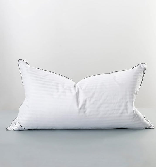 Goose Feather Down Pillow for Sleeping, 100% Cotton Cover King (20X36IN) Bed Pillow Stripe White 1 Pack