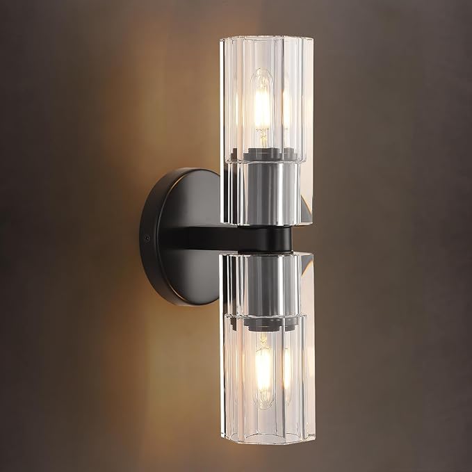2 Light Black Crystal Wall Sconces,K9 Crystal Sconces Wall Lighting,Crystal Modern Wall Sconces Indoor Wall Light Fixtures Bedroom Wall Sconce for Bathroom,Stairway,Entryway,Hallway, Living