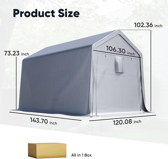 Quictent Heavy Duty 10x12FT Carport Shelter with Roll-Up Mesh Windows & Reinforced Frame, Portable Garage Canopy for Motorcycle Storage, Outdoor Equipment, Patio Furniture Cover - Silver Gray