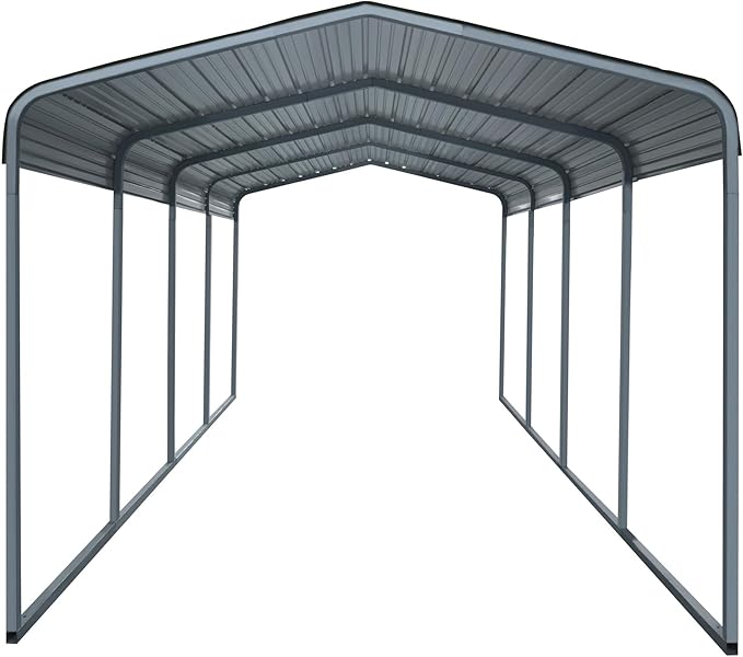 MUPATER 12 x 20 FT Metal Carport Kit, Outdoor Heavy Duty Garage Car Shelter Shade with Metal Roof, Carport Canopy with Frame and Bolts for Car, and Boat, Grey