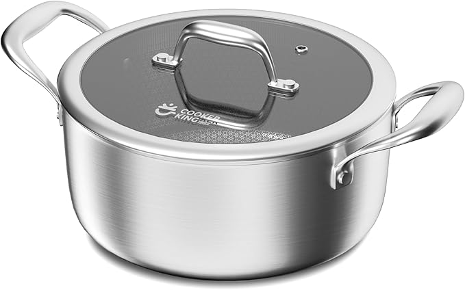 COOKER KING Stainless Steel Stockpot, 5 Quart Pot, Stock Pot with Glass Lid for Soup Pasta Vegetable, Induction Cooking Pot for All Stoves, Oven & Dishwasher Safe