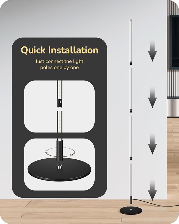 EDISHINE Modern Corner Floor Lamp, Set of 2, 57.5" Height, 7 Color Temperature 3000-6000K, Dimmable LED Floor Lamp for Bedroom, Living Room, Office, Black