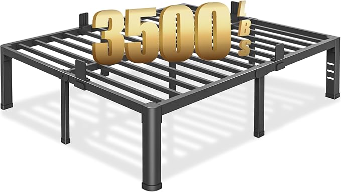 18 inch California King Bed Frame with Round Corner Legs and Headboard Hole Mattress Slide Stopper 3500 lbs Heavy Duty Metal Platform,Steel Slat Support,No Box Spring Needed,Easy Assembly,Noise Free