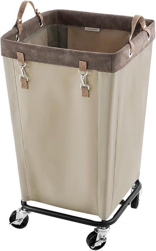 StorageWorks 160L Laundry Basket with Wheels, Large Rolling Hampers for Clothing Organizer, Dirty Clothes Basket for Hotel, Home, Closet, Dorm, Light Khaki