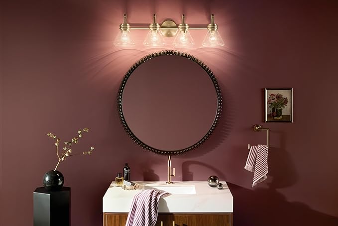 Kichler Farum 34" 4-Light Vanity Light with Clear Glass in Champagne Bronze, for Single or Double Vanity, Oveer a Mirror, Powder Room, Bathroom, (34" W x 9.5" H), 55156CPZCLR