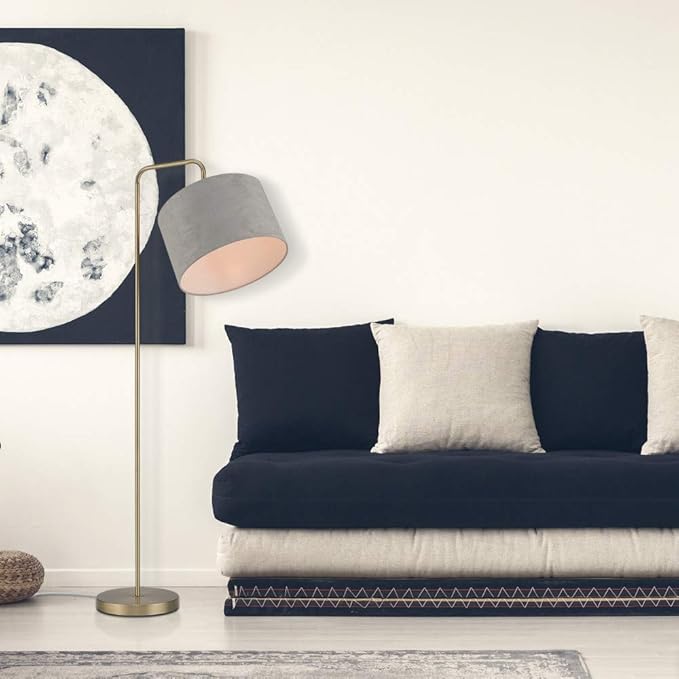 Globe Electric 67398 Barden 58" Floor Lamp, Brass, Light Gray Velvet Shade, On/Off Socket Rotary Switch