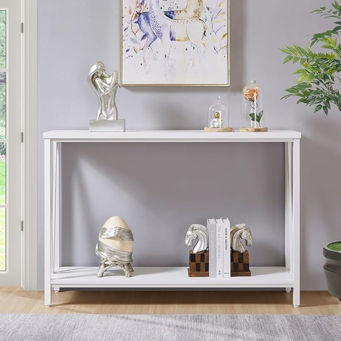 EXCEFUR Rustic Sofa Table, Industrial Console Table for Entryway, Wood and Metal Hallway Table for Living Room, White Oak