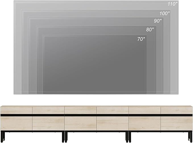 WAMPAT Modern TV Stand for TVs up to 110 inch, 3 in 1 Entertainment Center TV Console with Storage Cabinets and Metal Base,Media Console for Living Room,Light Oak