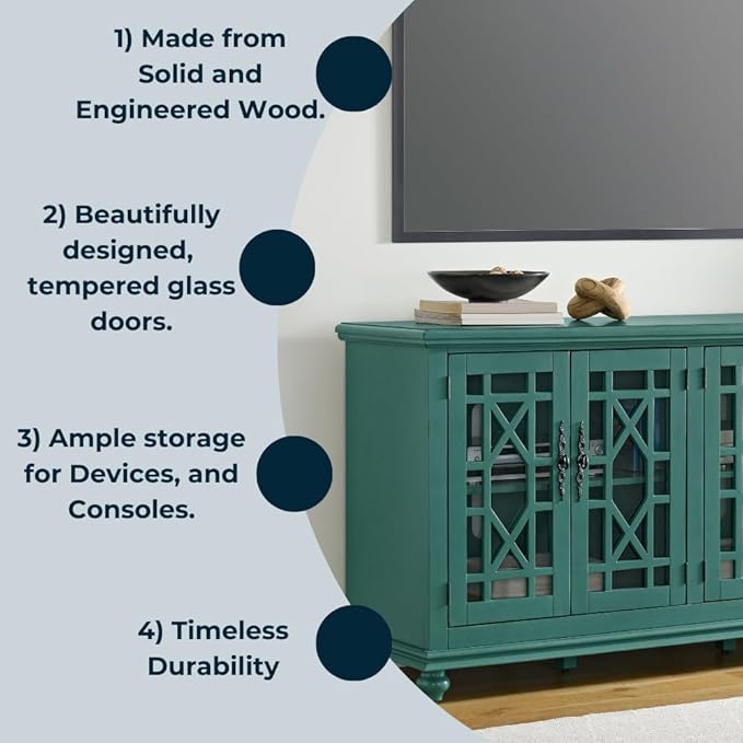 Martin Svensson Home Elegant TV Stand, 63" W x 35" H, Antique Teal-Green