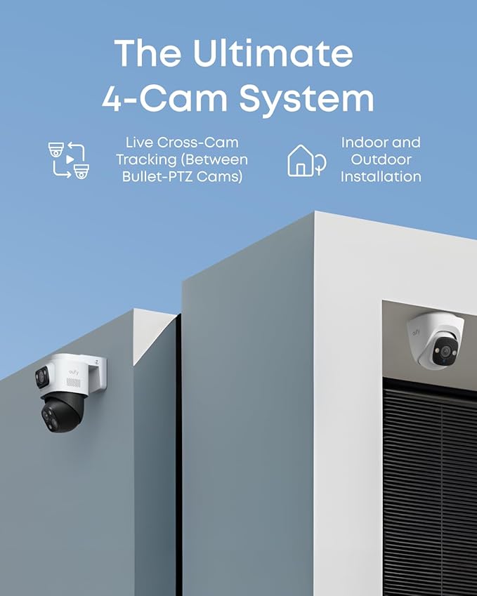 eufy PoE NVR Security Camera System S4, 24/7 Recording,Up to 16CH, 2TB HDD, 2 Bullet-PTZ Cams, 2 Turret Cams, 360° PTZ, AI Auto Framing & Tracking, Smart Video Search, Color Night Vision, Plug & Play
