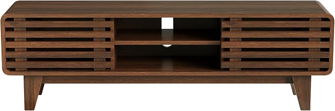 Luoxiao TV Stand for 60 Inch TV, Mid Century Modern Entertainment Center with Storage Boho Television Stand with Shelves and Grille Sliding Doors Wood Media Console for Living Room, Walnut