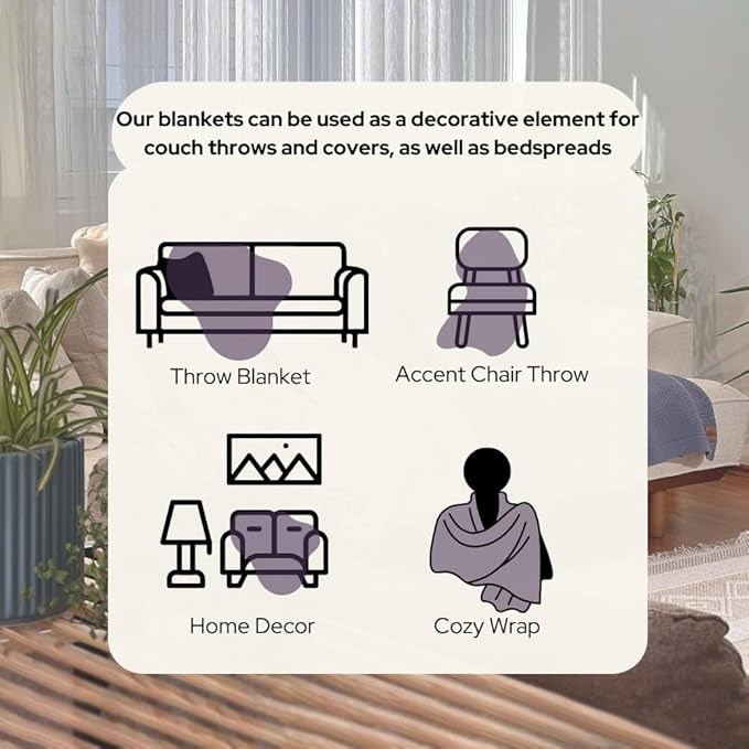 Dalisa 100% Organic Turkish Cotton Throw Blanket - GOTS Certified, Cozy - Perfect for Couch, Bed, and Home Decor - Boho Vintage Knit Alina (Sweet Grape, 50x60)