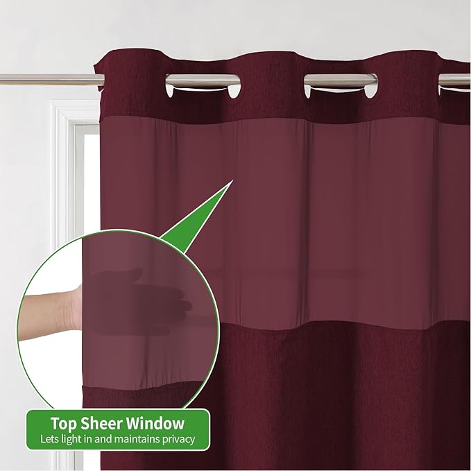 Extra Long No Hooks Needed Linen Textured Shower Curtain with Snap-in Fabric Liner Set,White Hotel Luxury Decor Shower Curtains for Bathroom,Waterproof & Washable,71Wx86H,Burgundy