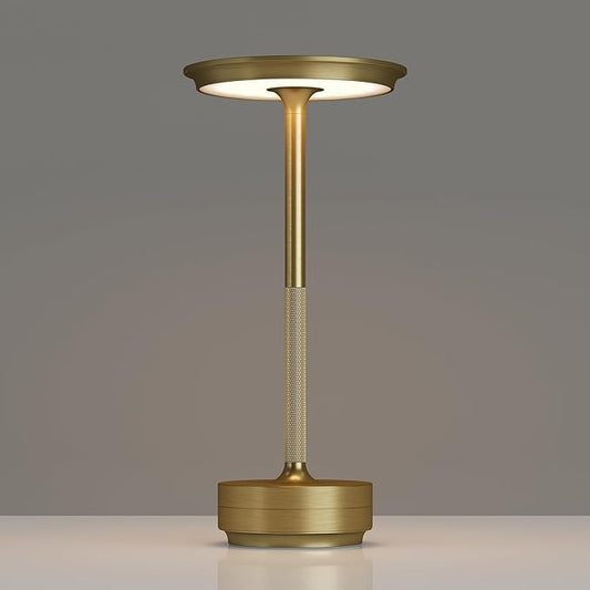 Cordless Table Lamps Rechargeable, Portable 5000mAh Battery Operated Lamp, 3 Color Stepless Dimming LED Table Light with Memory Function, for Outdoor/Dinner/Patio/Restaurant.(Gold)