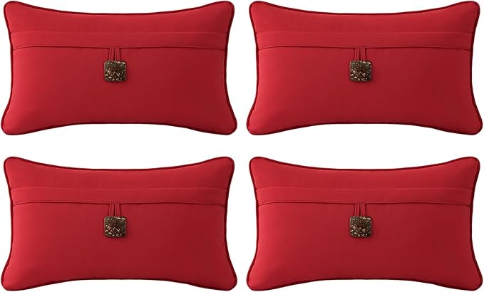 Outdoor Sunbrella Decorative Pillows with Coconut Button Pack of 4, 20" x 12" Outdoor Pillow Set for Couch Bed Throw Patio Sofa, Canvas Jockey Red