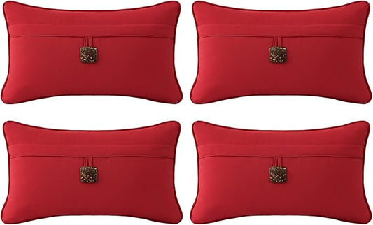 Outdoor Sunbrella Decorative Pillows with Coconut Button Pack of 4, 20" x 12" Outdoor Pillow Set for Couch Bed Throw Patio Sofa, Canvas Jockey Red