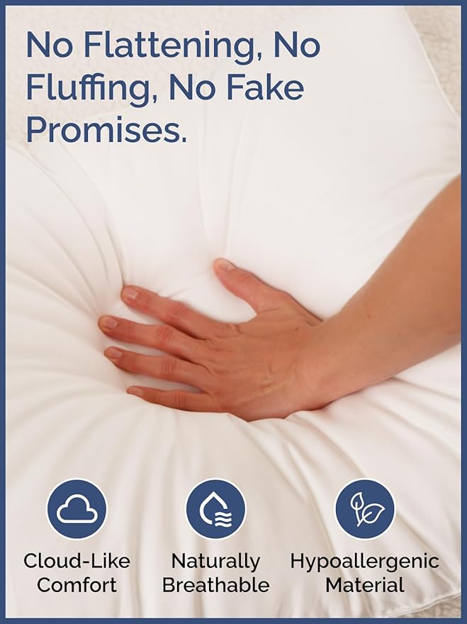 Bed Pillows Queen Size Set of 2 - 100% Cotton Breathable Cover - Premium Down Alternative for Side Sleepers, Back or Stomach - Soft Luxury Hotel Quality Pillows - Comfy, Cozy & Plush - Oeko-Tex, White