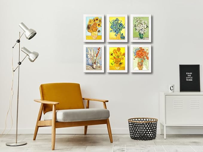 5X7 Picture Frame Set of 6 with Real Glass for Pictures 4x6 with Mat or 5x7 Without Mat, Wall or Tabletop Gallery Photo Frames White