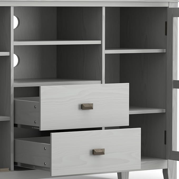 SIMPLIHOME Artisan SOLID WOOD 53 inch Wide Contemporary TV Media Stand in Fog Grey For TVs up to 60 inches for the Living Room and Entertainment Center