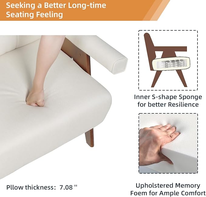 AODAILIHB Mid Century Modern Chairs Set of 2 Beige Linen Fabric Accent Chair Wooden Arms with Soft Bag Living Room Chairs with Thick Cushion Comfy Leisure Waiting Room Chairs Bedroom/Office (2, Beige)