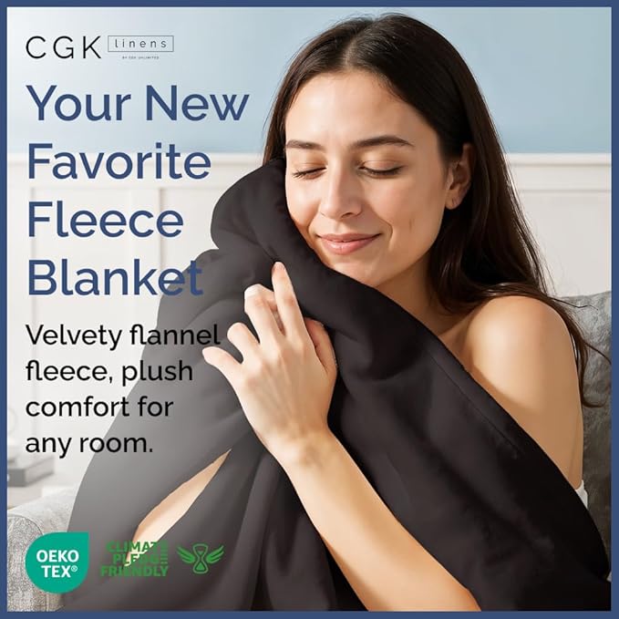 Ultra Soft Fleece Blanket Throw Size - Flannel Fleece Luxury Throw Blanket - Lightweight for Couch Bed Chair - Thick, Warm and Breathable - All Season Cozy Fuzzy, Anti-Static Microplush Bedding, Black