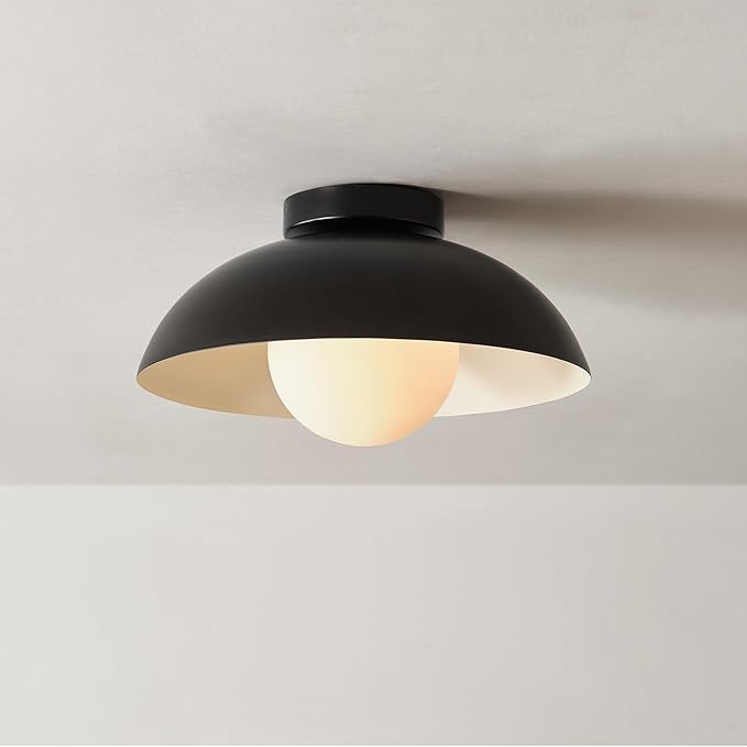 GLOBE Electric 66000076 1-Light Flush Mount Ceiling Light, Matte Black and White Opal Glass Dual Shade, Modern Lighting for Kitchen Island or Dining Room, Wall and Dimmer Switch Compatible