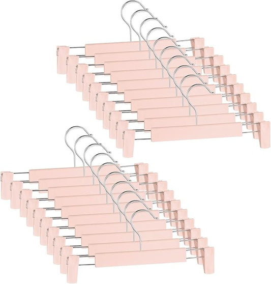 20 Pack Pants Hangers with Adjustable Non-Slip Clips Anti-Rust Hanging Hook for Trouser,Skirts,Jeans,Clothes Hangers Pink
