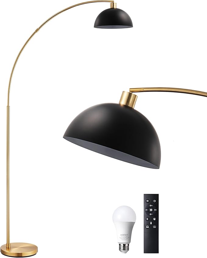 EDISHINE 78.3" Mid Century Modern Floor Lamp, Tall Standing Lamp with Remote, Rotatable LampHead, Brass Floor Lamps for Living Room, Bedroom, Office, Reading Corner, Gold/Black