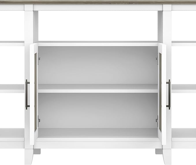 Bush Furniture Key West Tall TV Stand for 65 Inch TV in Pure White and Shiplap Gray, Farmhouse Entertainment Center with Storage