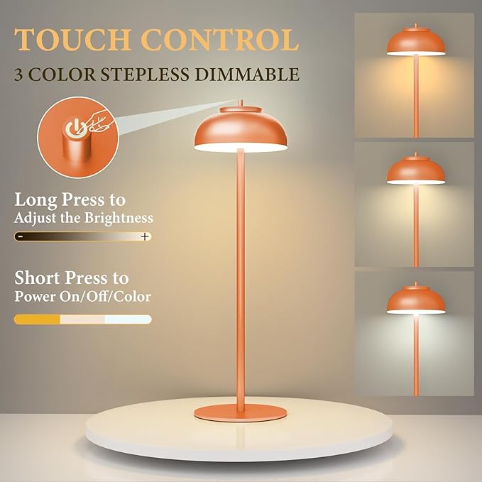 Orange Table Lamp Set of 2 Rechargeable,Table Lights Battery Operated-IP65 Waterproof-for Outdoor Patio/Restaurants/Home/Dinner/Table Lighting-Touch Control & Dimmable