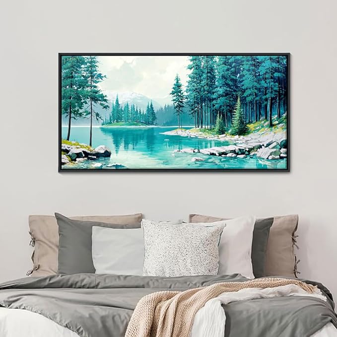 YCPRIMER Nature Mountain Wall Art National Park Painting Green Ridge Landscape Picture Panoramic Artwork Framed Large Size for Home Office Living Room Bedroom Wall Decor 20x40inch