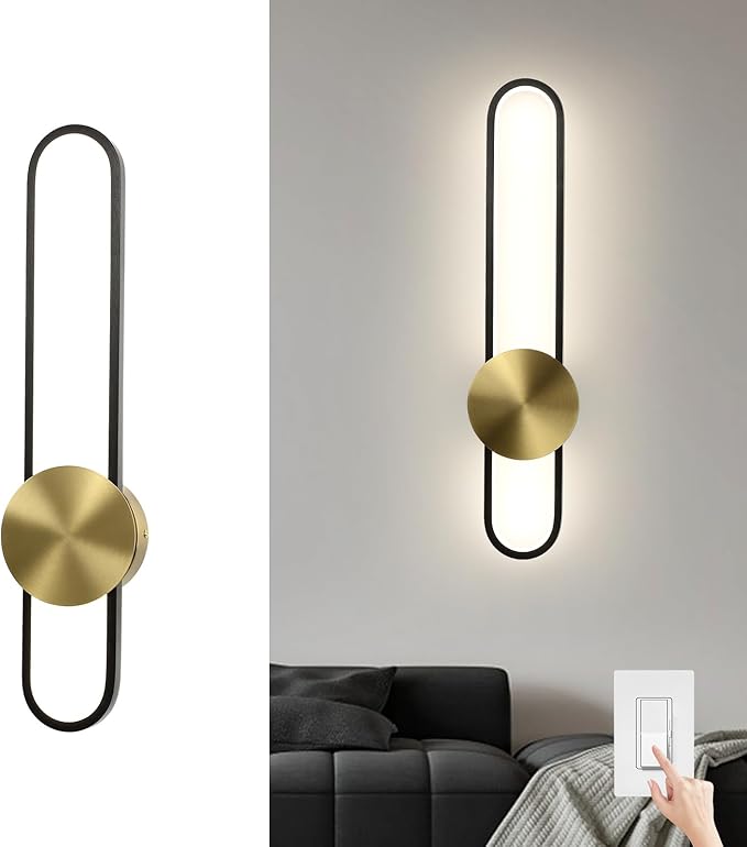 JAYMP Modern Wall Sconce 4000K Dimmable LED Wall Light Fixture, Hardwired Wall Lamp for Living Room, Dining Room, Bedroom, Hallway, Lobby, Entryway, 1 Pack (Brushed Black, H56cm/22inch)