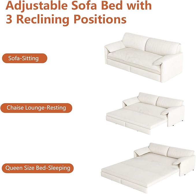 66-Inch Queen Size Convertible Sleeper Sofa Bed, 3-in-1 Pull-Out Futon Loveseat, Velvet Love Seat Couch with Side Pocket for Living Room, Office, Apartment, RV, Hide-A-Bed Fold Out Sofa&Couch