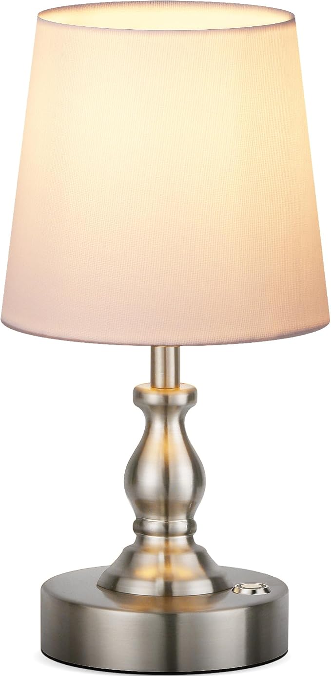 PARTPHONER Mini Cordless LED Table Lamp, 5200mAh Rechargeable Battery Operated Lamp, 3-Level Brightness, Touch Dimmable Desk Lamp, Bedside Night Light for Patio Camping Restaurant Home, Brushed Nickel