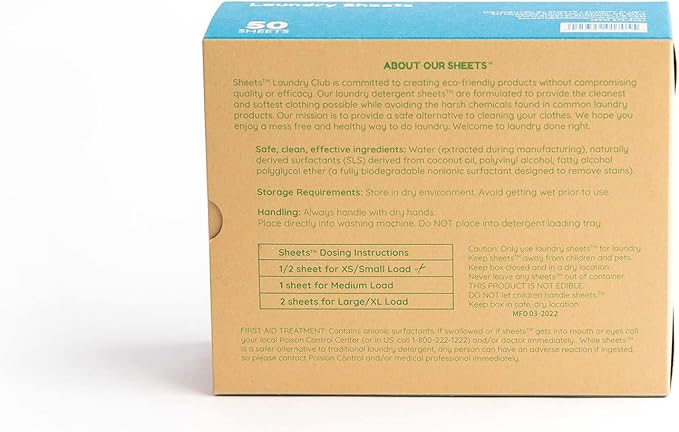 Sheets Laundry Club Bundle - 50 Pack (up to 100 loads) Fragrance Free Detergent Sheets & 40 Pack Free & Clear Dryer Sheets - New Liquidless Technology, Travel Essential Cleaning Supplies