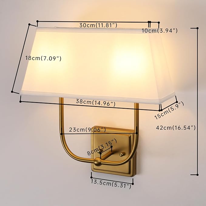 Vintage 2-Lights Wall Sconces with White Fabric Lampshade, Double Head Bathroom Vanity Lights Fixture in Antique Brass, Indoor Wall Lamps for Bedroom Living Room Hallway Stairway
