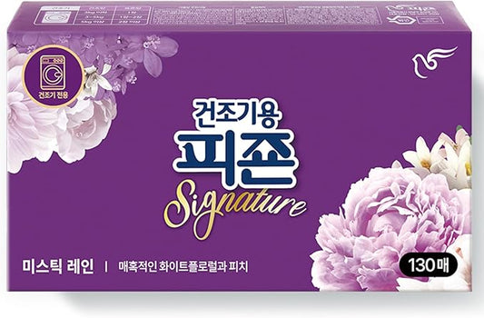 Pigeon Signature Dryer Sheets Laundry Fabric Softener, White Floral & Peach, Mystic Rain, Reduce Static Cling, Eliminate Strong Odor, Infused with Flower Essence, Safe for All, 130 Counts