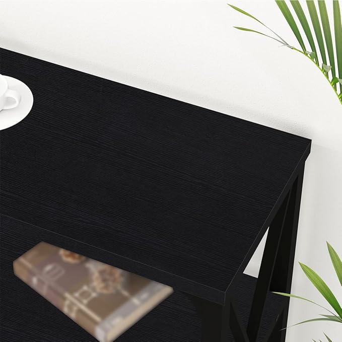 IBF Black Console Table, Modern Sofa Table Behind Couch, Industrial Entryway Table for Hallway Living Room, Farmhouse Wooden Metal Entry Table for Foyer with 3-Tier Storage Shelves, Black Oak, 55 Inch