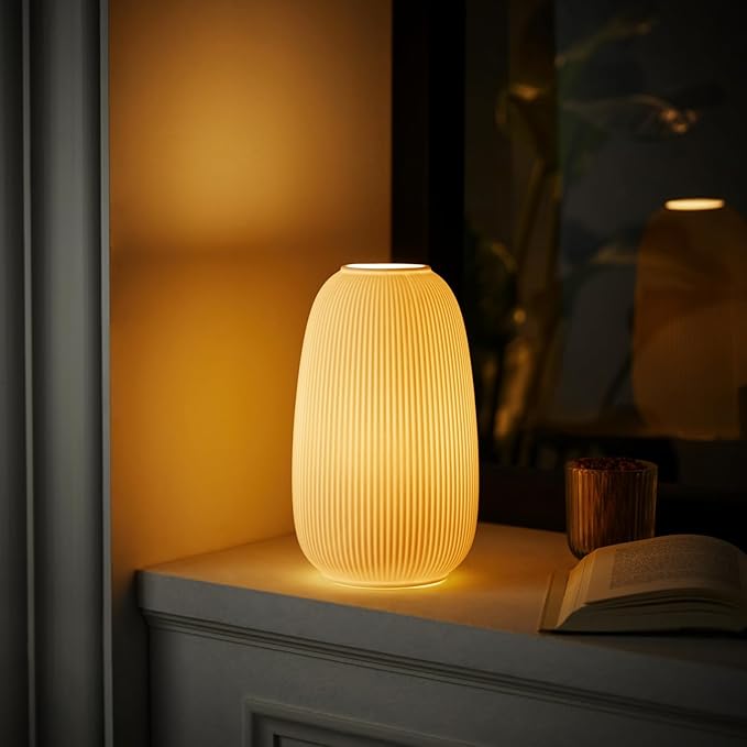 RONDURE 9.5" Modern Ceramic Table Lamp, Modern Bedside Lamps for Bedroom, Living Room and Nightstand, White Translucent Ceramic Shade, Warm Ambient Lighting, Home Decor