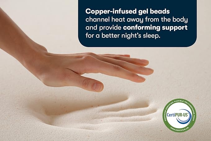 Serta CopperGel Cooling, Pressure-Relieving Memory Foam Mattress Topper, 2 Inch, King