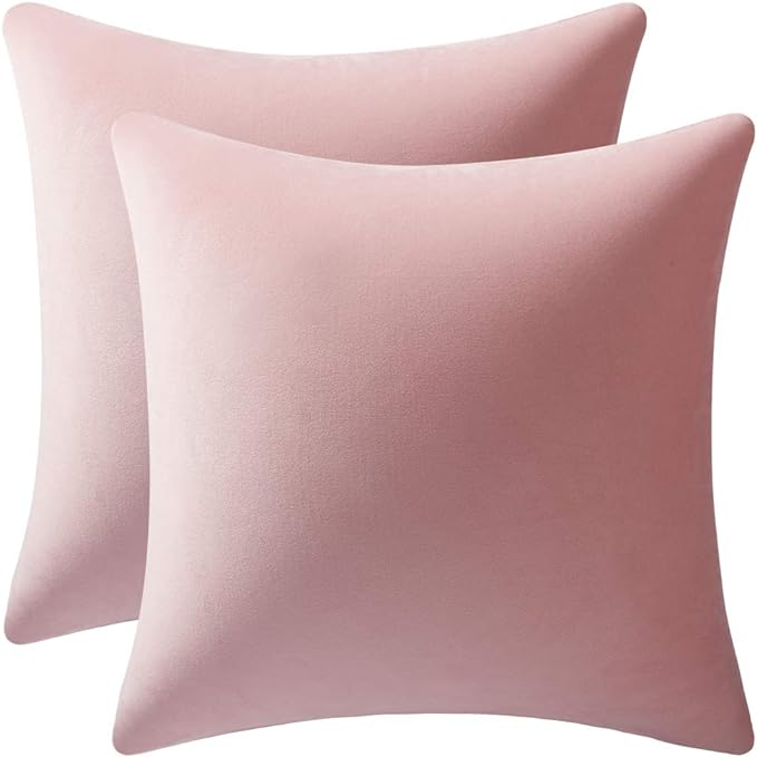 DEZENE 20x20 Throw Pillow Covers Pink: 2 Pack Cozy Soft Velvet Square Decorative Pillow Cases for Farmhouse Home Decor
