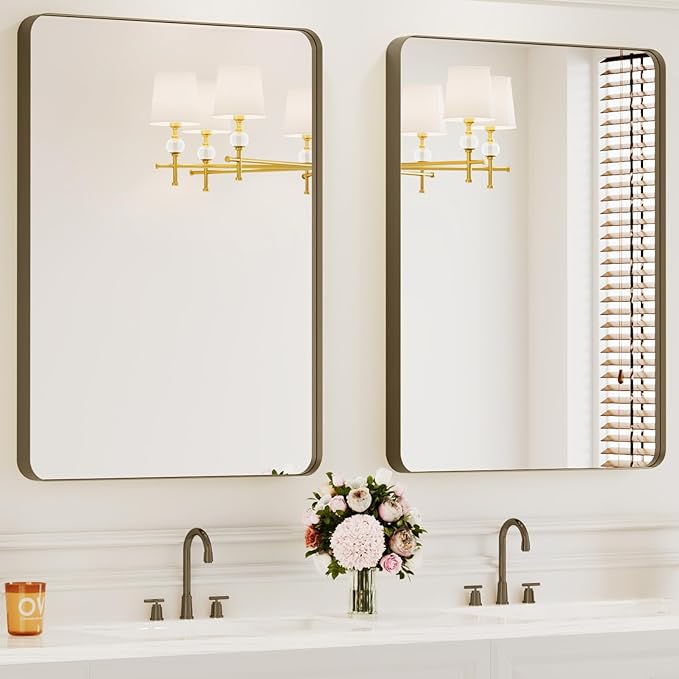 Bathroom Mirrors for Over Sink,2Pcs 24x36Inch Vanity Mirrors for Wall,Bronze Metal Frame Rectangle Mirrors for Bathroom Vertically Restroom,Hangs Horizontally or Farmhouse